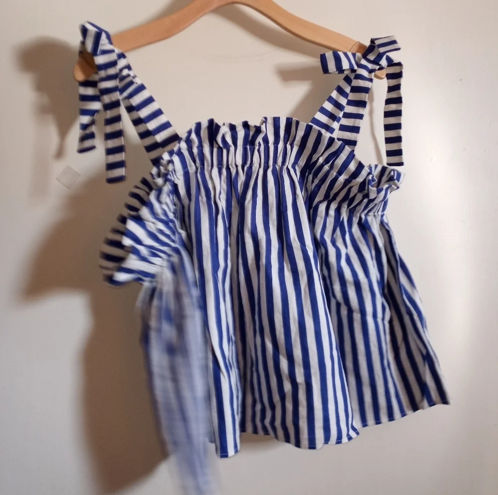 ELOQUII Elements Women's Plus Size  Tie-Shoulder Linen Tank - Picture 9 of 11